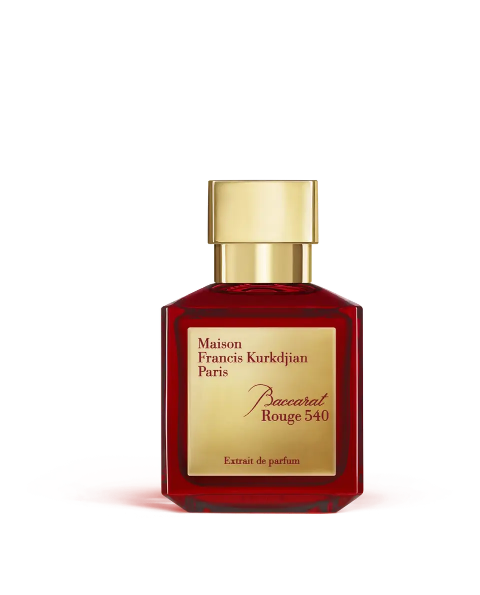 Flacon Baccarat Rouge 540 extrait de parfum, lumière dorée